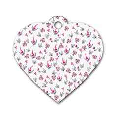 Heart Ornaments And Flowers Background In Vintage Style Dog Tag Heart (one Side) by TastefulDesigns