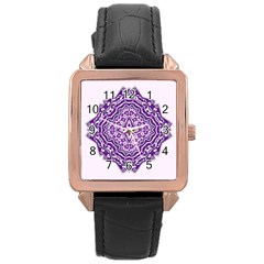 Mandala Purple Mandalas Balance Rose Gold Leather Watch  by Simbadda