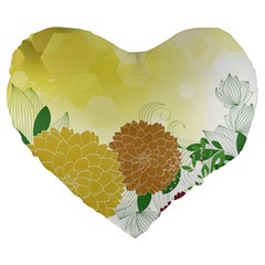 Abstract Flowers Sunflower Gold Red Brown Green Floral Leaf Frame Large 19  Premium Heart Shape Cushions by Alisyart