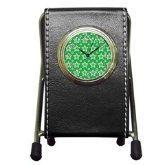 Green White Star Line Space Pen Holder Desk Clocks by Alisyart