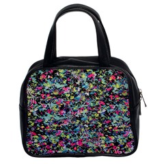 Neon Floral Print Silver Spandex Classic Handbags (2 Sides) by Simbadda