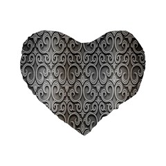 Patterns Wavy Background Texture Metal Silver Standard 16  Premium Heart Shape Cushions by Simbadda