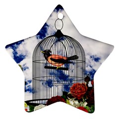 Vintage Bird In The Cage  Star Ornament (two Sides) by Valentinaart