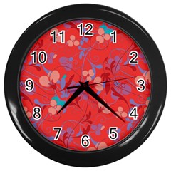 Floral Pattern Wall Clocks (black) by Valentinaart