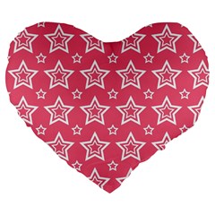 Star Pink White Line Space Large 19  Premium Flano Heart Shape Cushions by Alisyart