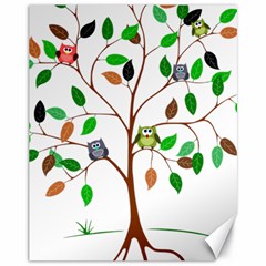 Tree Root Leaves Owls Green Brown Canvas 11  X 14   by Simbadda