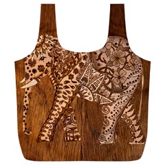 Elephant Aztec Wood Tekture Full Print Recycle Bags (l)  by Simbadda