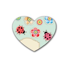 Buttons & Ladybugs Cute Rubber Coaster (heart)  by Simbadda
