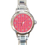 Roll Circle Plaid Triangle Red Pink White Wave Chevron Round Italian Charm Watch Front
