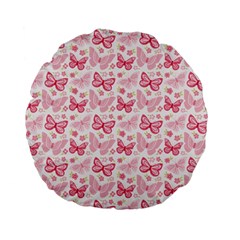 Cute Pink Flowers And Butterflies Pattern  Standard 15  Premium Flano Round Cushions by TastefulDesigns