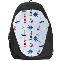 Seaside Nautical Themed Pattern Seamless Wallpaper Background Backpack Bag by Simbadda