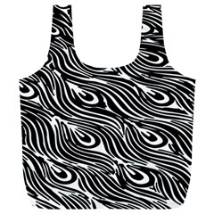 Digitally Created Peacock Feather Pattern In Black And White Full Print Recycle Bags (l)  by Simbadda