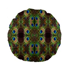 Beautiful Peacock Feathers Seamless Abstract Wallpaper Background Standard 15  Premium Flano Round Cushions by Simbadda