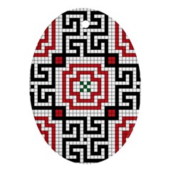 Vintage Style Seamless Black White And Red Tile Pattern Wallpaper Background Oval Ornament (two Sides) by Simbadda