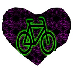 Bike Graphic Neon Colors Pink Purple Green Bicycle Light Large 19  Premium Heart Shape Cushions by Alisyart