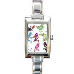 Birds Colorful Floral Funky Rectangle Italian Charm Watch