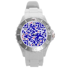 Digital Computer Graphic Qr Code Is Encrypted With The Inscription Round Plastic Sport Watch (l) by Amaryn4rt