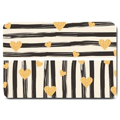 Black Lines And Golden Hearts Pattern Large Doormat  by TastefulDesigns