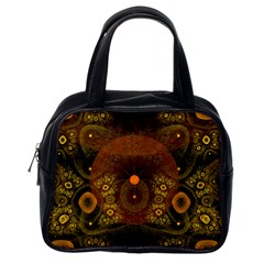 Fractal Yellow Design On Black Classic Handbags (one Side) by Amaryn4rt