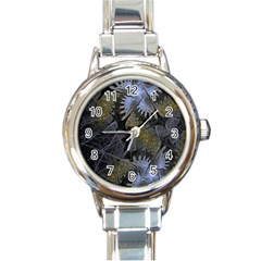 Fractal Wallpaper With Blue Flowers Round Italian Charm Watch by Amaryn4rt