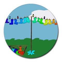 Welly Boot Rainbow Clothesline Round Mousepads by Amaryn4rt