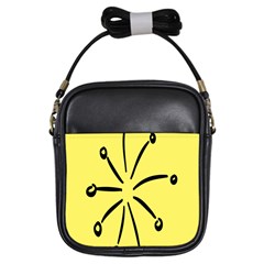 Doodle Shapes Large Line Circle Black Yellow Girls Sling Bags by Alisyart