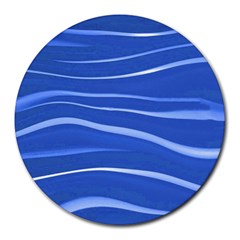 Lines Swinging Texture  Blue Background Round Mousepads by Amaryn4rt
