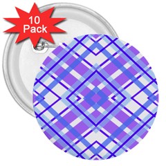 Geometric Plaid Pale Purple Blue 3  Buttons (10 Pack)  by Amaryn4rt