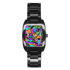 Abstract Art Squiggly Loops Multicolored Stainless Steel Barrel Watch by EDDArt