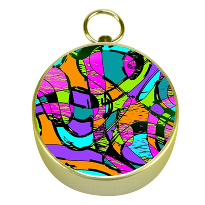 Abstract Art Squiggly Loops Multicolored Gold Compasses