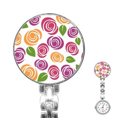 Colorful Seamless Floral Flowers Pattern Wallpaper Background Stainless Steel Nurses Watch by Amaryn4rt