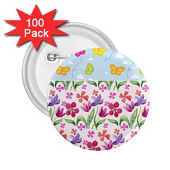 Watercolor Flowers And Butterflies Pattern 2 25  Buttons (100 Pack) 