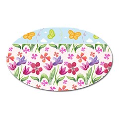 Watercolor Flowers And Butterflies Pattern Oval Magnet