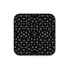 Dark Ditsy Floral Pattern Rubber Coaster (square)  by dflcprints