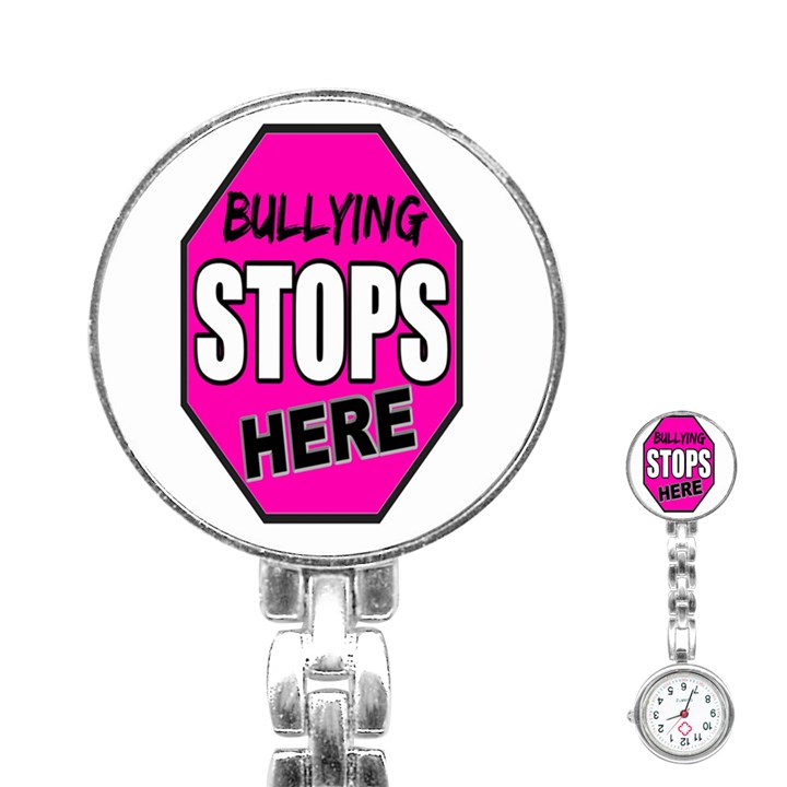 Bullying Stops Here Pink Sign Stainless Steel Nurses Watch