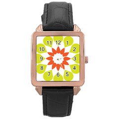 Tikiwiki Abstract Element Flower Star Red Green Rose Gold Leather Watch  by Alisyart