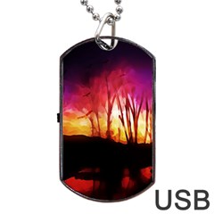 Fall Forest Background Dog Tag Usb Flash (one Side) by Simbadda