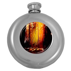 Artistic Effect Fractal Forest Background Round Hip Flask (5 Oz) by Simbadda