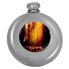 Artistic Effect Fractal Forest Background Round Hip Flask (5 Oz)