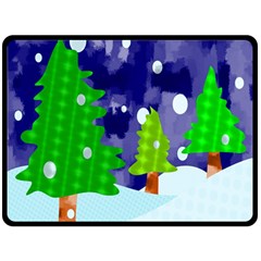 Christmas Trees And Snowy Landscape Double Sided Fleece Blanket (large)  by Simbadda