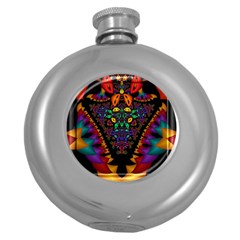 Symmetric Fractal Image In 3d Glass Frame Round Hip Flask (5 Oz) by Simbadda