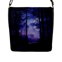 Moonlit A Forest At Night With A Full Moon Flap Messenger Bag (l)  by Simbadda