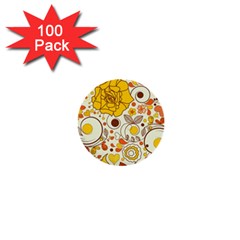 Cute Fall Flower Rose Leaf Star Sunflower Orange 1  Mini Buttons (100 Pack)  by Alisyart