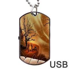 Digital Art Nature Spider Witch Spiderwebs Bricks Window Trees Fire Boiler Cliff Rock Dog Tag Usb Flash (two Sides) by Simbadda