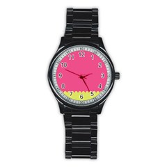 Pink Yellow Scallop Wallpaper Wave Stainless Steel Round Watch by Alisyart