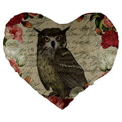 Vintage Owl Large 19  Premium Heart Shape Cushions by Valentinaart