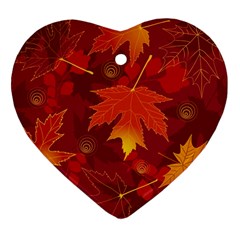 Autumn Leaves Fall Maple Heart Ornament (two Sides) by Simbadda