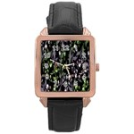 Floral Pattern Background Rose Gold Leather Watch 