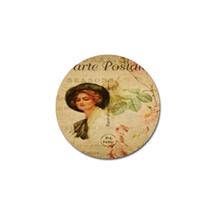 Lady On Vintage Postcard Vintage Floral French Postcard With Face Of Glamorous Woman Illustration Golf Ball Marker (4 pack)