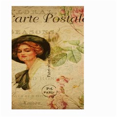 Lady On Vintage Postcard Vintage Floral French Postcard With Face Of Glamorous Woman Illustration Large Garden Flag (two Sides) by Simbadda